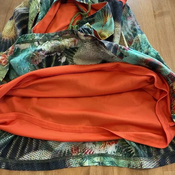 Eva Franco Anthropologie Dress Size 4 Succulents Green Orange Tie Back Western - Picture 12 of 16